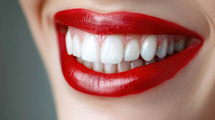 Obraz premium Teeth, dental and oral hygiene with a model woman in studio on a gray background for teeth whitening. Dentist