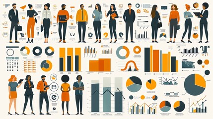 Set of business and finance people illustrations. Flat design vector illustrations of business, management, payment, market research and data analysis, communication