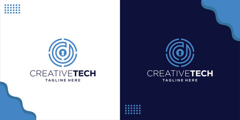 Creative Initial D Letter Logo Cyber Eye and Keyhole, Design Inspiration, Illustration, Vector