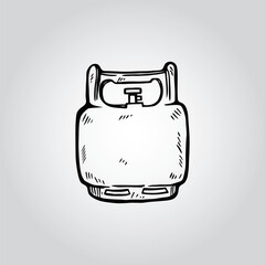 Hand drawn Gas cylinder vector tank. Lpg propane bottle icon container. 
