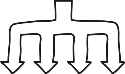 Network black outlined icon with four arrows downward