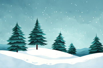 Fototapeta premium christmas tree with snow, winter landscape with trees
