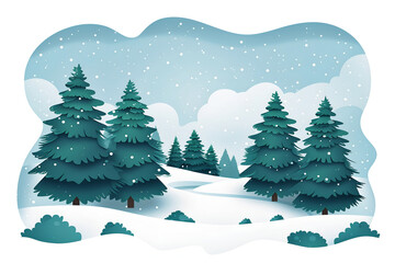 christmas tree with snow, winter landscape with trees