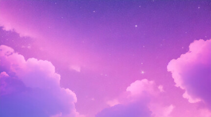 Bokeh sky background. Light pink pastel galaxy abstract wallpaper with glitter stars. Fantasy space with sparkles. Holographic fantasy rainbow unicorn background with clouds and stars