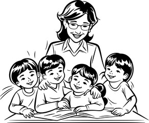 Teacher teaching students drawing