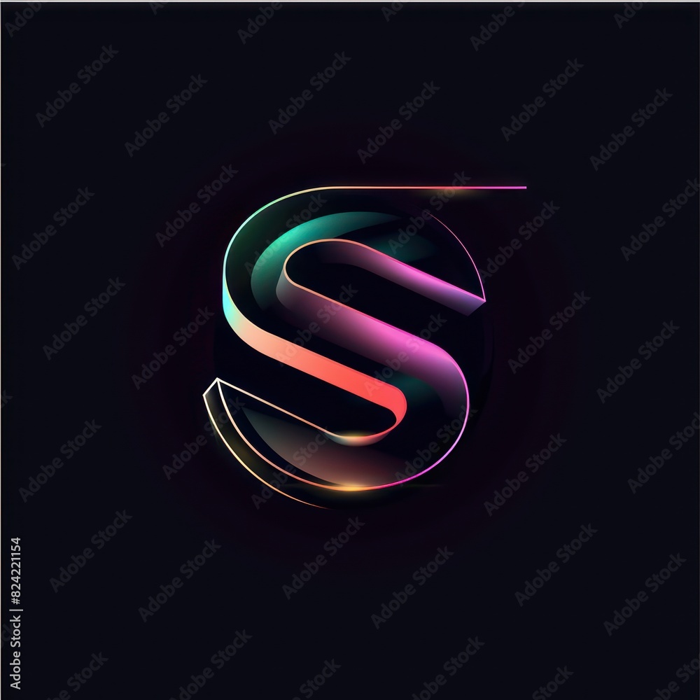 Wall mural s capital futuristic letter with neon colors and black background