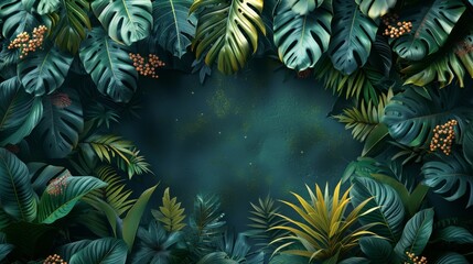 Background Tropical. Amidst the dense foliage, the rainforest provides a haven for countless species, with each plant and tree offering shelter and sustenance to the diverse array.