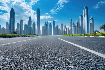 Urban high-rise buildings and asphalt pavement