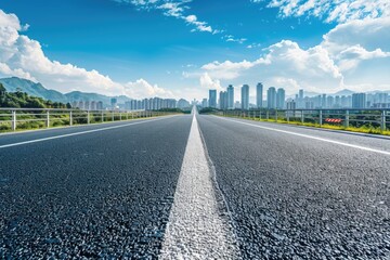 Urban high-rise buildings and asphalt pavement