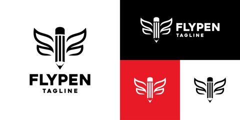 Design template of a winged pencil logo.
Write, study, fly, writer.
Icon symbol, vector EPS 10.