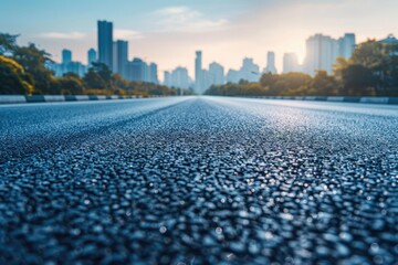 Urban high-rise buildings and asphalt pavement
