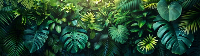 Background Tropical. Amidst the impenetrable greenery, the lush rainforest inspires a sense of...