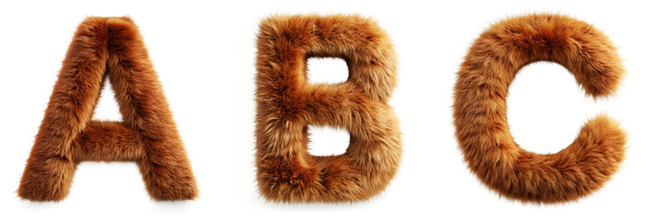 Letters A, B, C. Brown Dog Fur Alphabet.
