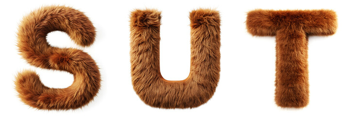 Letters S, T, U. Brown Dog Fur Alphabet.