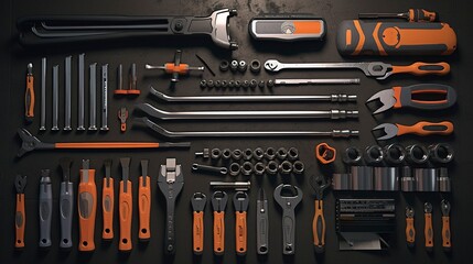 A photo of a set of neatly arranged automotive tools.