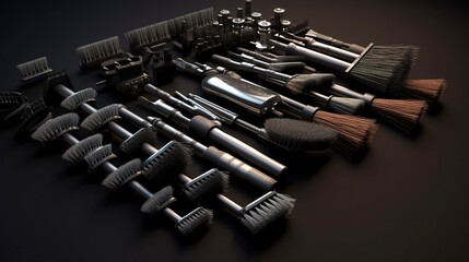 Obraz premium A photo of a set of neatly arranged car detailing brushes