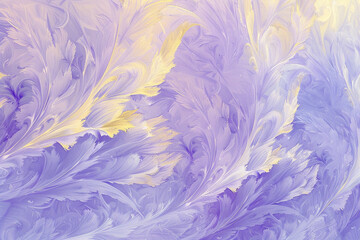 Elaborate abstract pattern in soft pastels of lavender and yellow, creating a delicate, intricate...