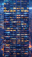Obraz premium Nighttime view of a brightly lit office building in a bustling cityscape