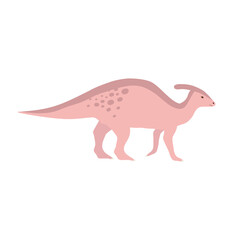 Vector flat hand drawn pink parasaurolophus dinosaur isolated on white background