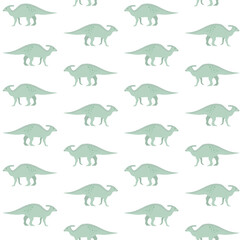 Vector seamless pattern of flat hand drawn parasaurolophus dinosaur isolated on white background