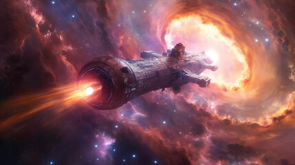 Interstellar Travel - Spaceships traveling through wormholes or hyperspace.