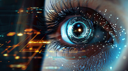 Human eye and high-tech concept, screening big tradingview and digital transformation technology strategy, Cryptocurrency financial systems concept. with generative ai