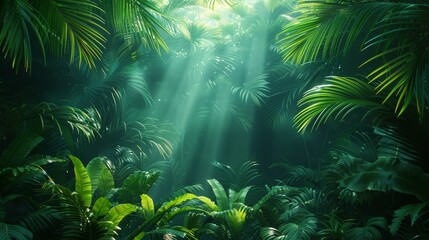 Background Tropical. Amidst dense foliage, the rainforest air is filled with the rich scent of damp earth and blooming orchids, each leaf sparkling with dew.