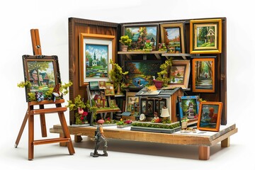 Miniature art gallery, isolated on white