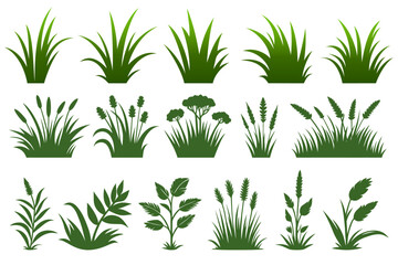 Set of vector green grass.