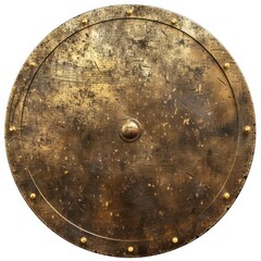 illustration of a medieval metal gold round shield on a white background