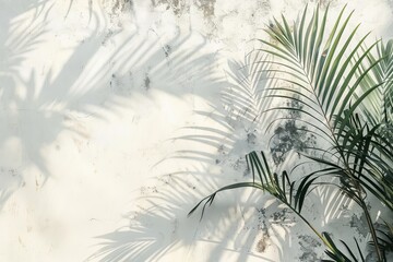 White gray grunge cement texture wall leaf plant shadow background.Summer tropical travel beach with minimal concept. Flat lay palm nature --ar 3:2 Job ID: 26e4a4c2-eaf5-4492-b5ef-bdc32808e94c