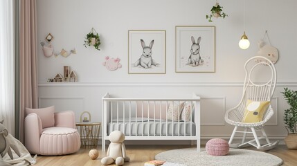 Mockup posters in the interior of the Scandinavian-style children's room