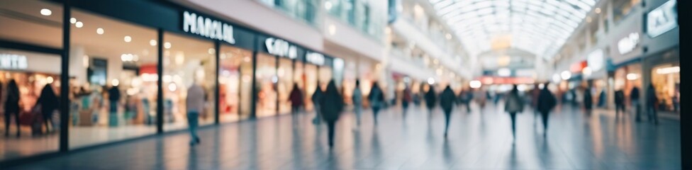 Panoramic view, Blurred shopping people in shopping mall background