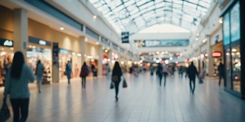 Panoramic view, Blurred shopping people in shopping mall background