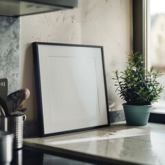 picture white blank frame leaning against a wall