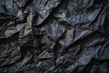 Wrinkled black old wrinkled paper. Dusty cardboard wrapping