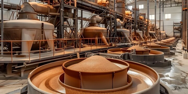 Interior look at sugar factory milling process for sugar production. Concept Milling Process, Sugar Factory, Interior Look, Sugar Production, Industry Insights