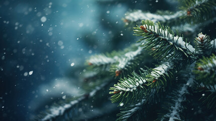 Snowy Fir Tree Branches in Winter Wonderland