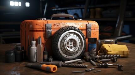 Fototapeta premium A photo of a well-maintained tire repair kit