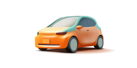 Yellow car 3D. Realistic city car on a white background. For business design concepts, travel, and automotive technology. Vector