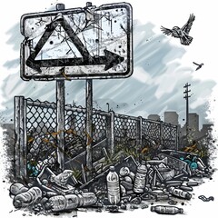 A wildlife sanctuary sign surrounded by plastic debris