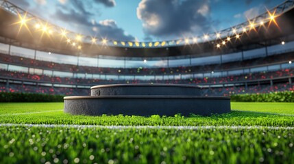 Empty Podium in Stadium with Lights