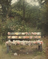 City park bench covered in discarded plastic bags and cups