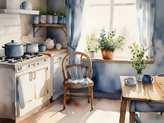 Cozy Kitchen Watercolor Art