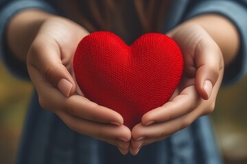 Obraz premium Girl hands holding red heart for donate, health care and family insurance concept, world heart day, world health day, adoption foster family, hope, gratitude, kind