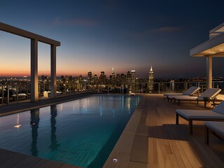 Luxurious penthouse with a rooftop pool and city views, generative AI