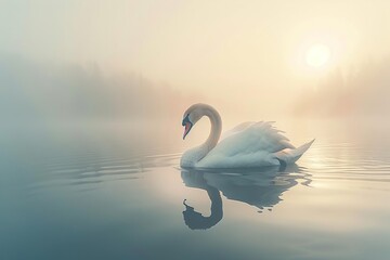 majestic swan swimming in tranquil lake graceful waterfowl wildlife concept photo