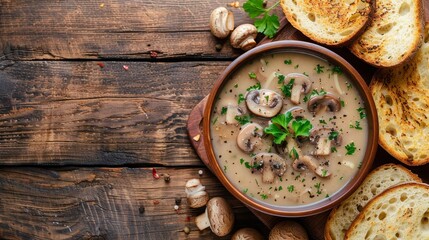 Mushroom Soup and Garlic Bread