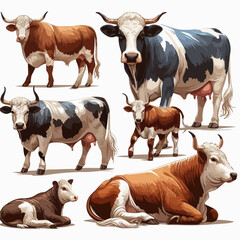 cartoon cow or beef cattle grazing element vector