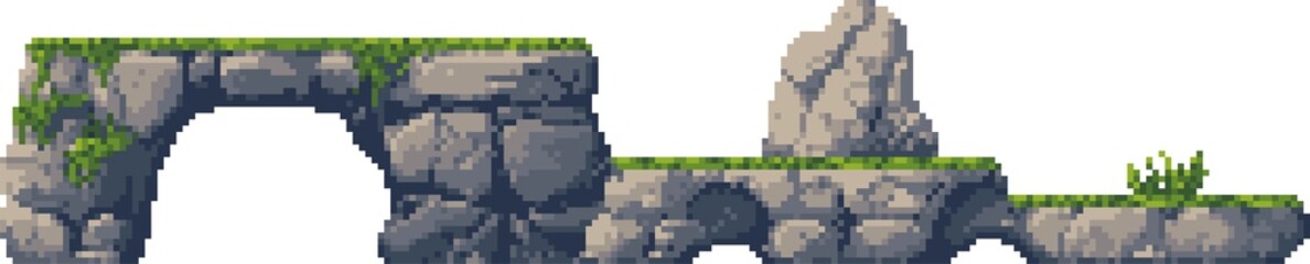 Arcade pixel 8bit game platform with rocks